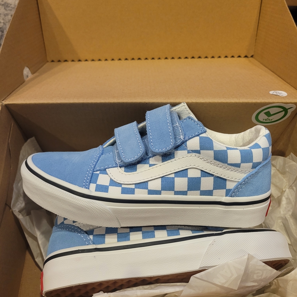 Vans Kids Sky Blue Checkered Sneakers